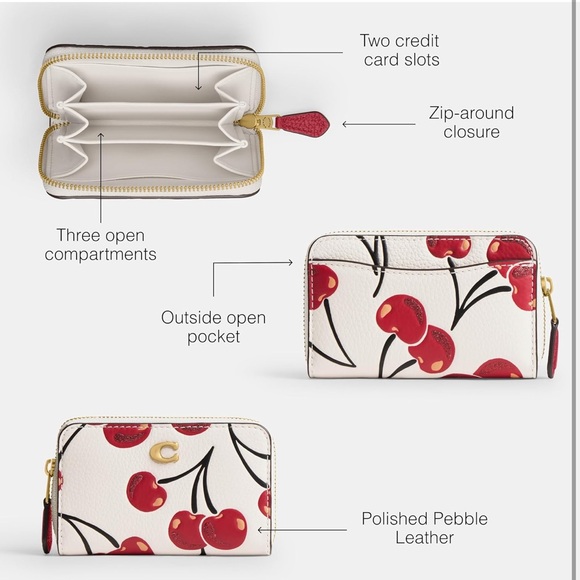 Coach Cherry Print White Small Wallet - New - Picture 3 of 7